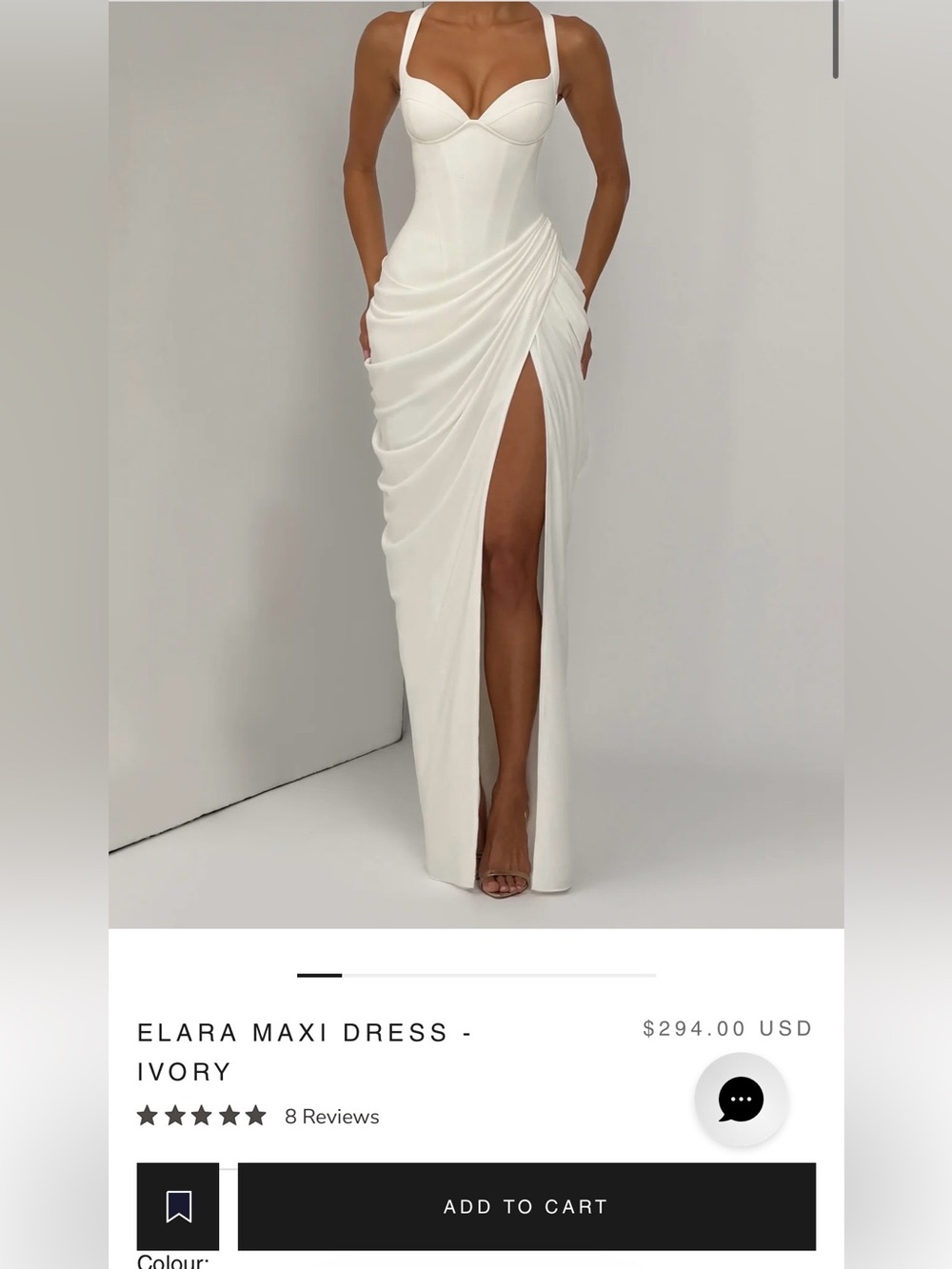 Baby Boo Elara Ivory Draped Maxi Dress with High Slit